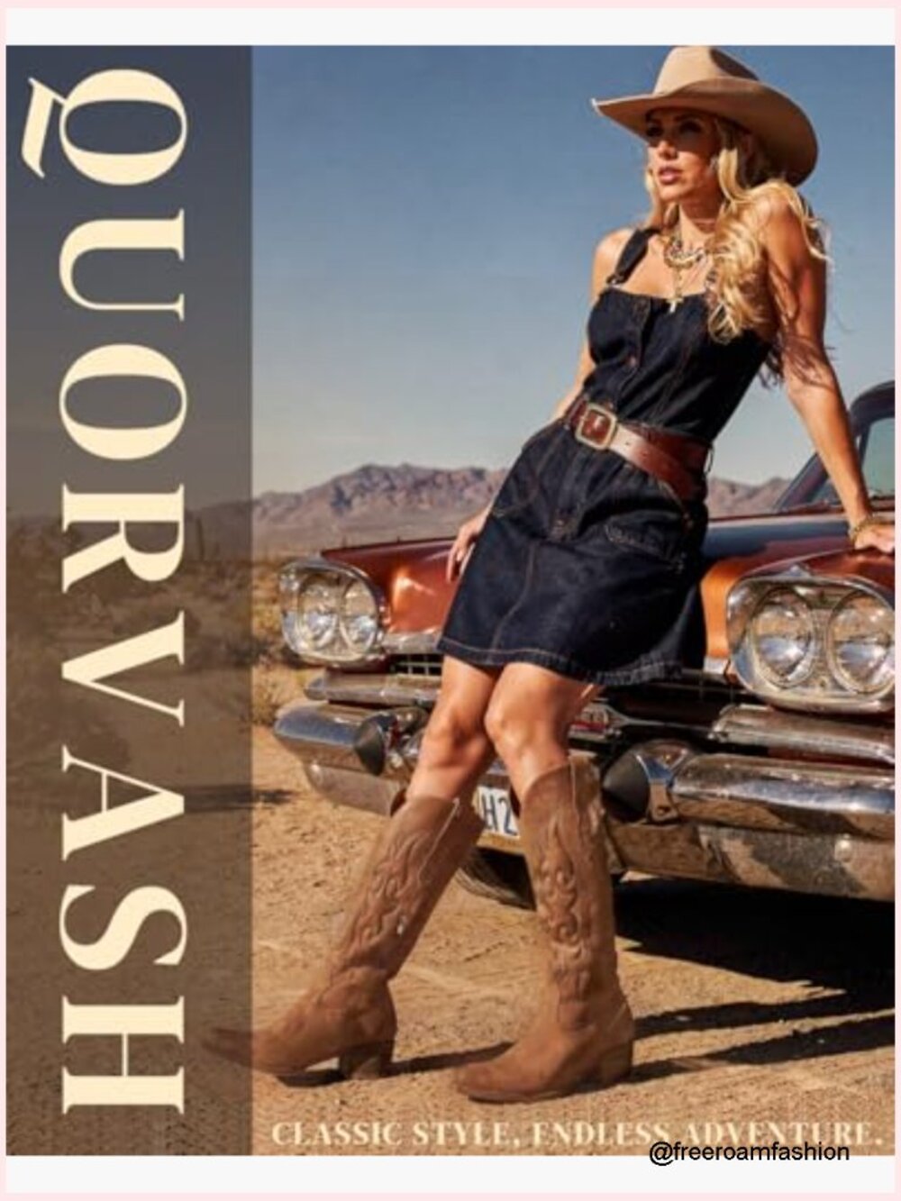 Knee High Wide Calf Cowgirl Boots with Chunky Heel Snip Toe Side Zipper - Picture 3 of 7